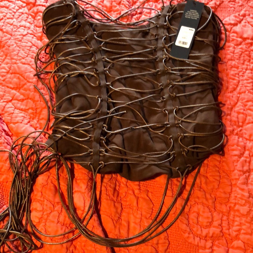 Brown Lace-Up Corset Top